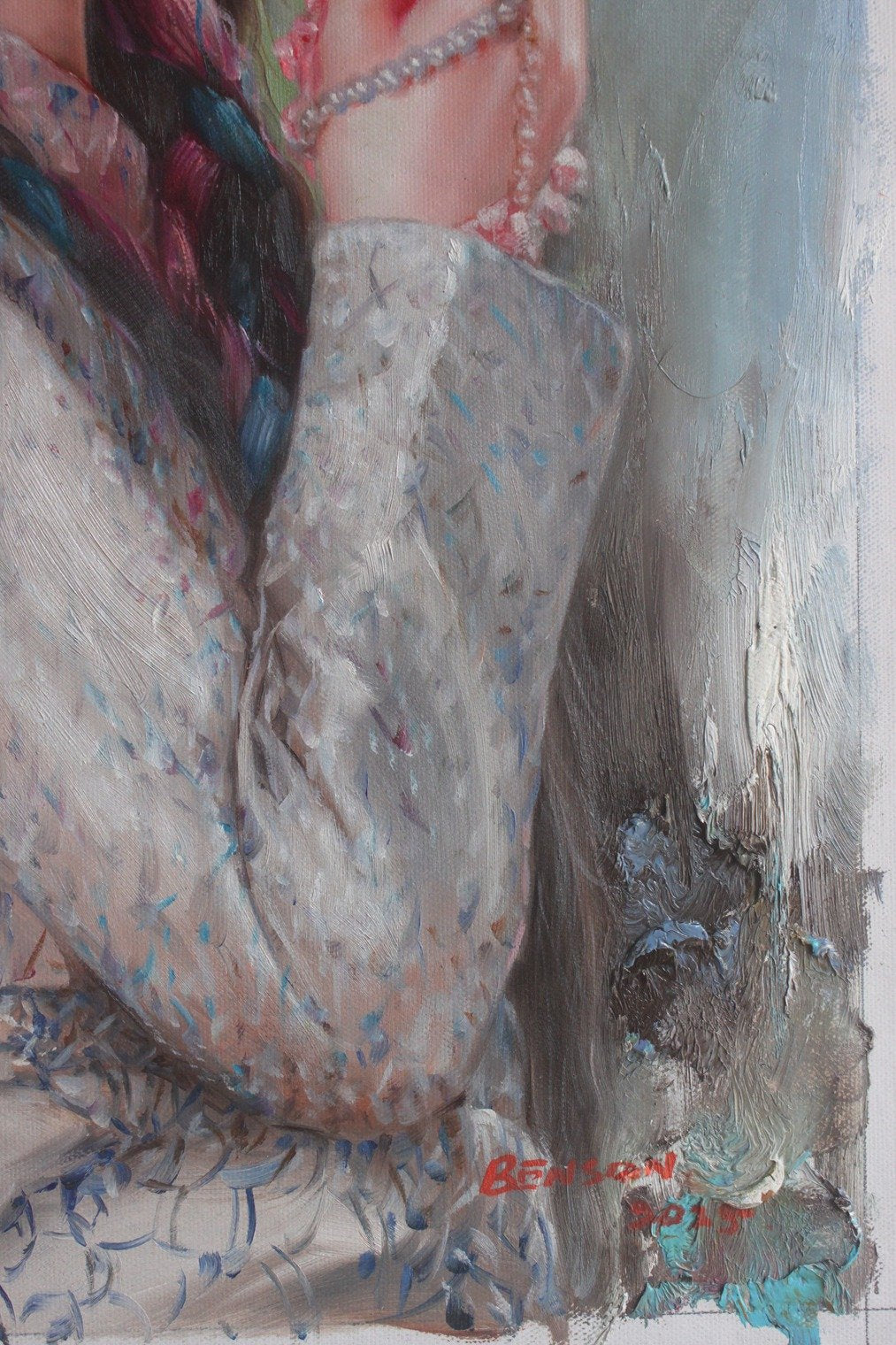 Peinture à l'huile originale sur toile peinte à la main belle femme tibetaine arbre en fleurs  - Kikooyou Art Gallery