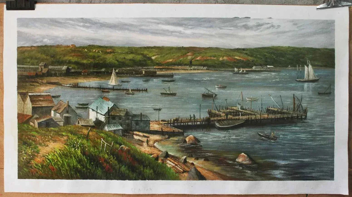 paysage village de pêcheurs d'après Harry Shokler peinture huile sur toile - Kikooyou Art Gallery - Kikooyou Art Gallery