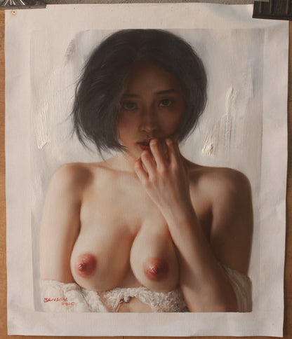 art érotique femme asiatique dénudée belle poitrine, peinture huile sur toile 6 Kikooyou Art Gallery