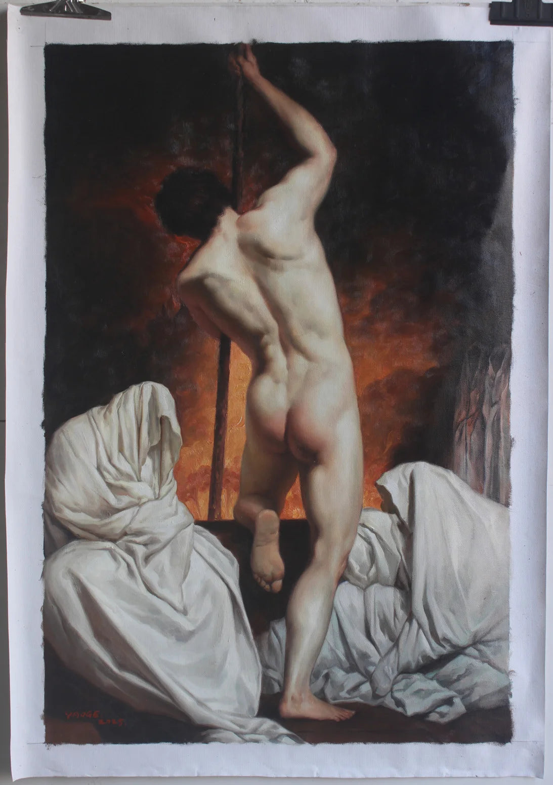 Nu masculin, huile sur toile, peinture de l'école européenne du XVIIIe siècle