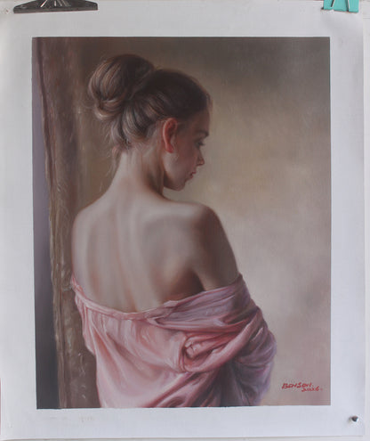 art érotique jeune fille dénudée de dos, peinture huile sur toile