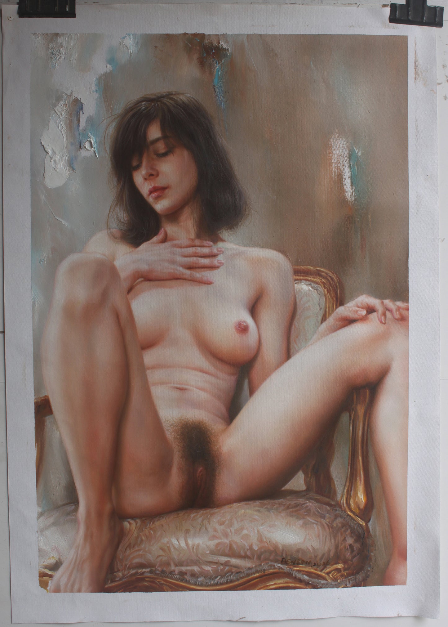 ART Tableau portrait femme nue originale peinture huile sur toile signée