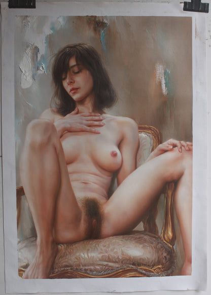 ART Tableau portrait femme nue originale peinture huile sur toile signée