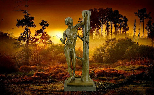 dieu grec nu avec lézard statue bronze