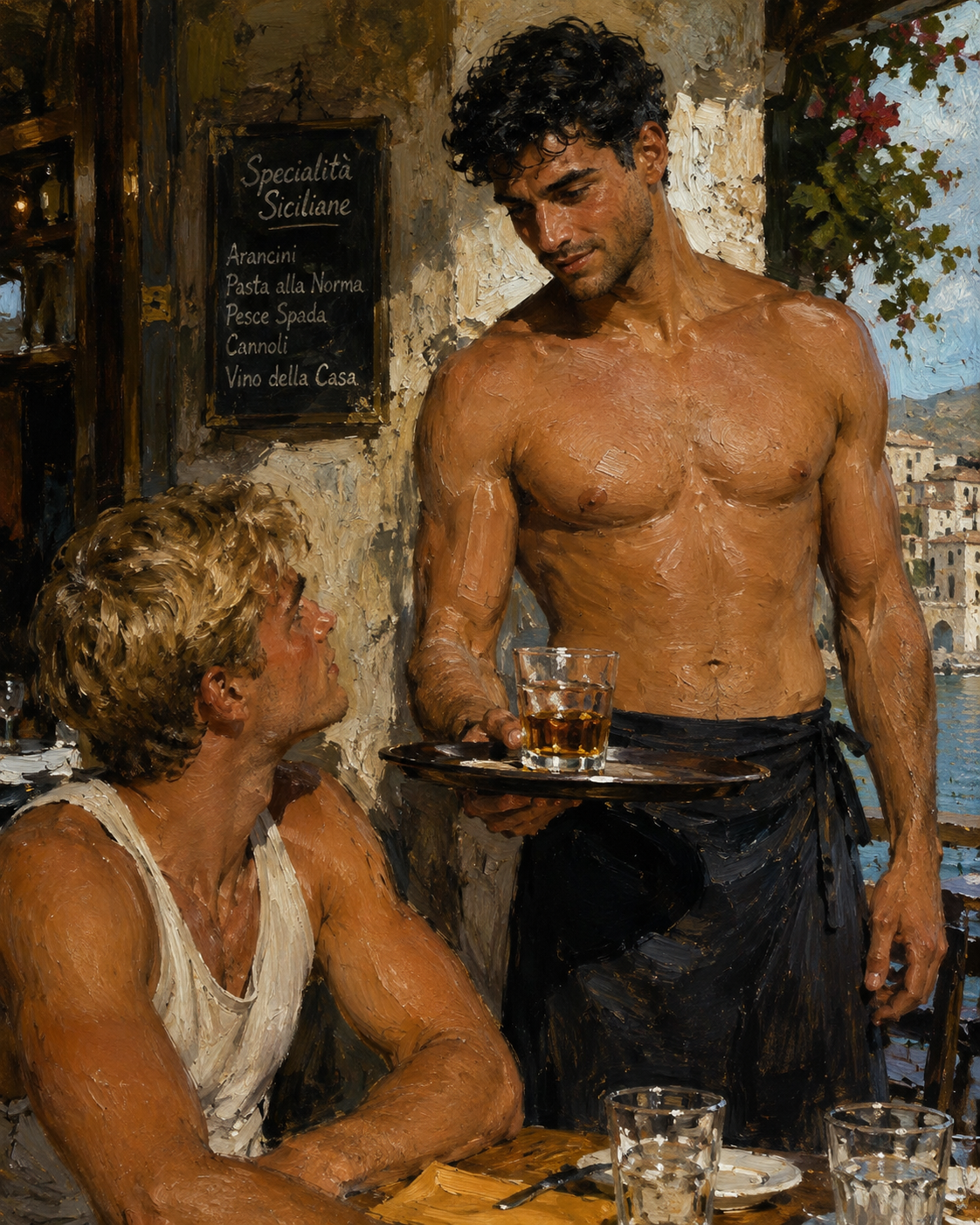 peinture huile sur toile faite sur commande - PORTRAIT BOGOSSE gay lovers