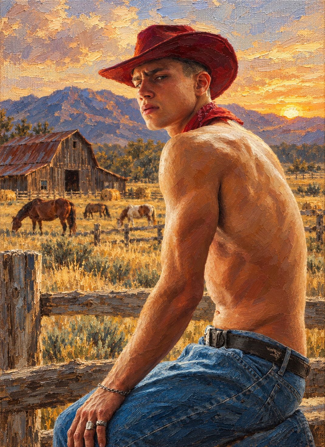 peinture huile sur toile faite sur commande - PORTRAIT BOGOSSE COWBOY