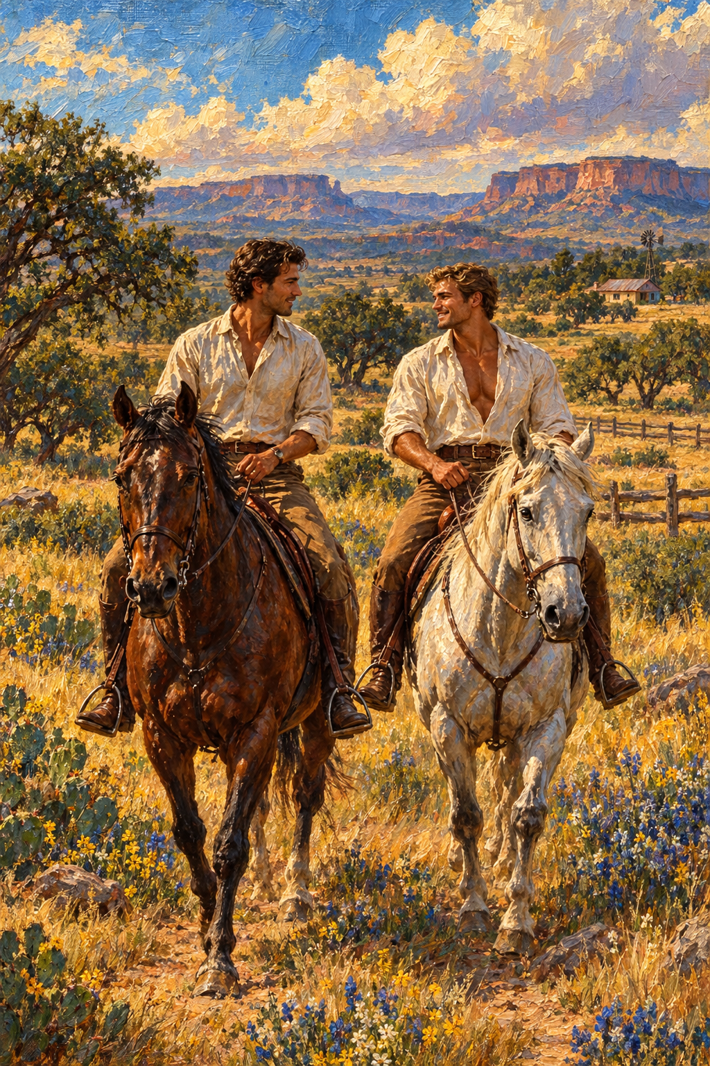 peinture huile sur toile faite sur commande - PORTRAIT BOGOSSE GAY LOVERS TEXAS
