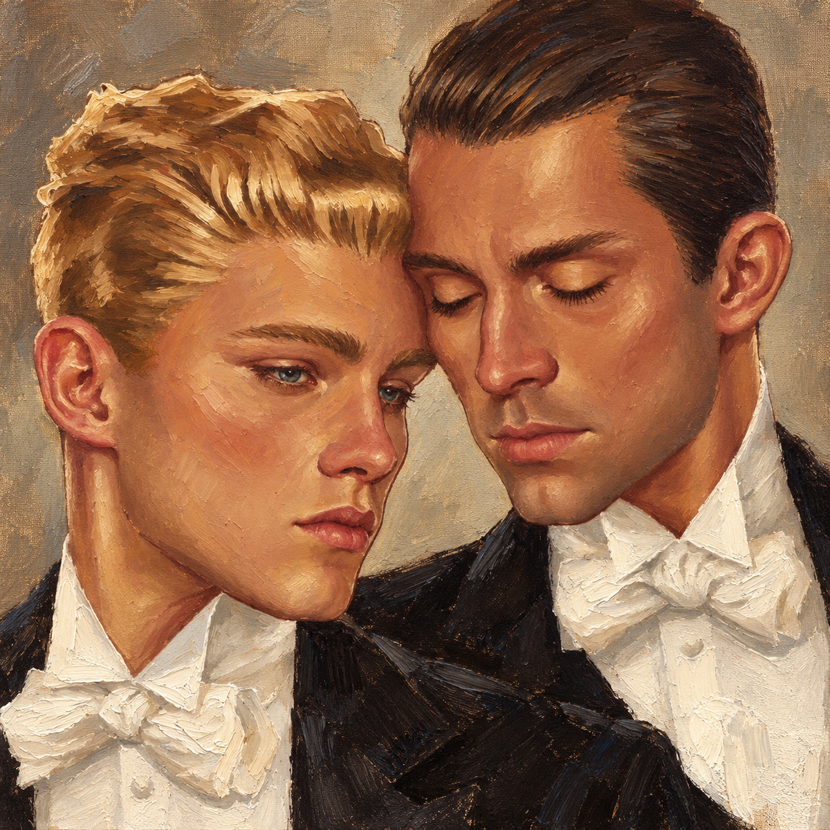 peinture huile sur toile faite sur commande - PORTRAIT BOGOSSE GAY LOVERS