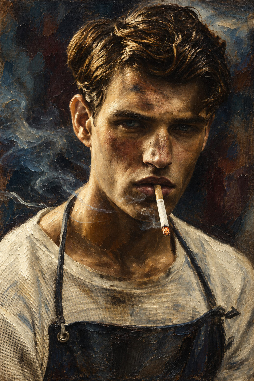 peinture huile sur toile faite sur commande - PORTRAIT BOGOSSE CIGARETTE