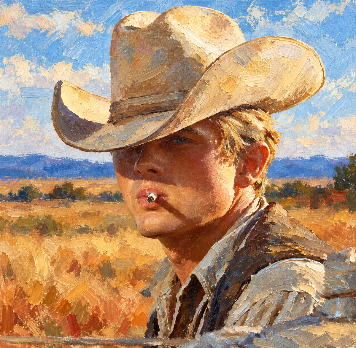 peinture huile sur toile faite sur commande - PORTRAIT BOGOSSE COWBOY