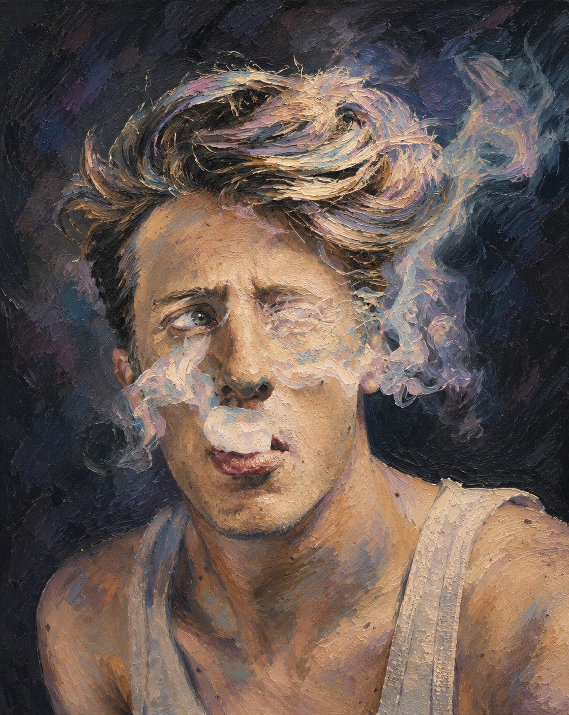 peinture huile sur toile faite sur commande - PORTRAIT BOGOSSE FUMEE