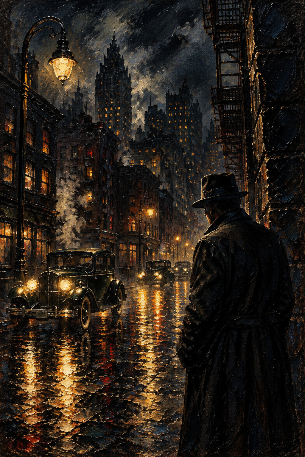 peinture huile sur toile faite sur commande - SCENE RUE BY NIGHT