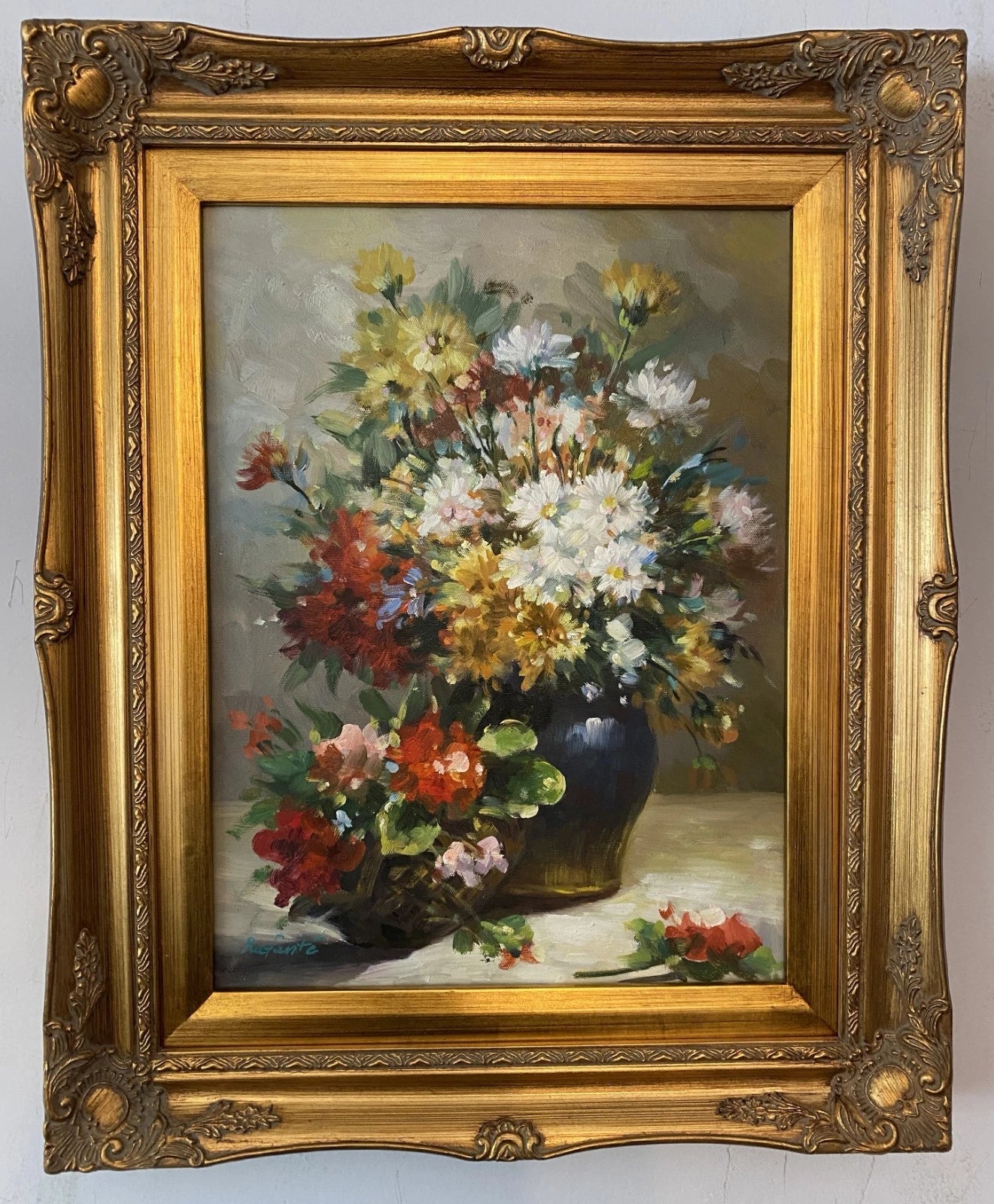 Fleurs impressionnistes - Magnifique bouquet coloré - Cadre doré
