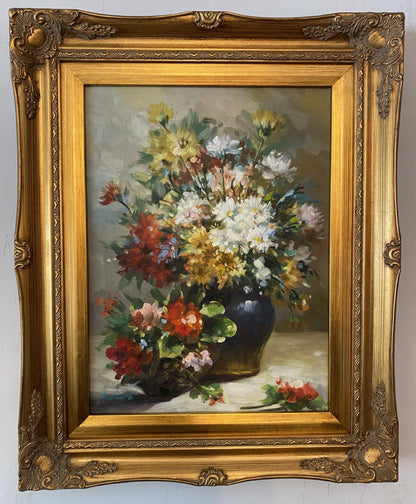 Fleurs impressionnistes - Magnifique bouquet coloré - Cadre doré