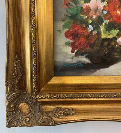 Fleurs impressionnistes - Magnifique bouquet coloré - Cadre doré