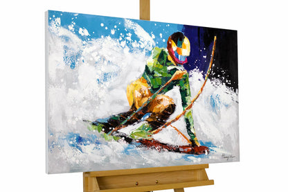 art-moderne-portrait-masculin-homme-skieur-neige-peinture-huile-toile