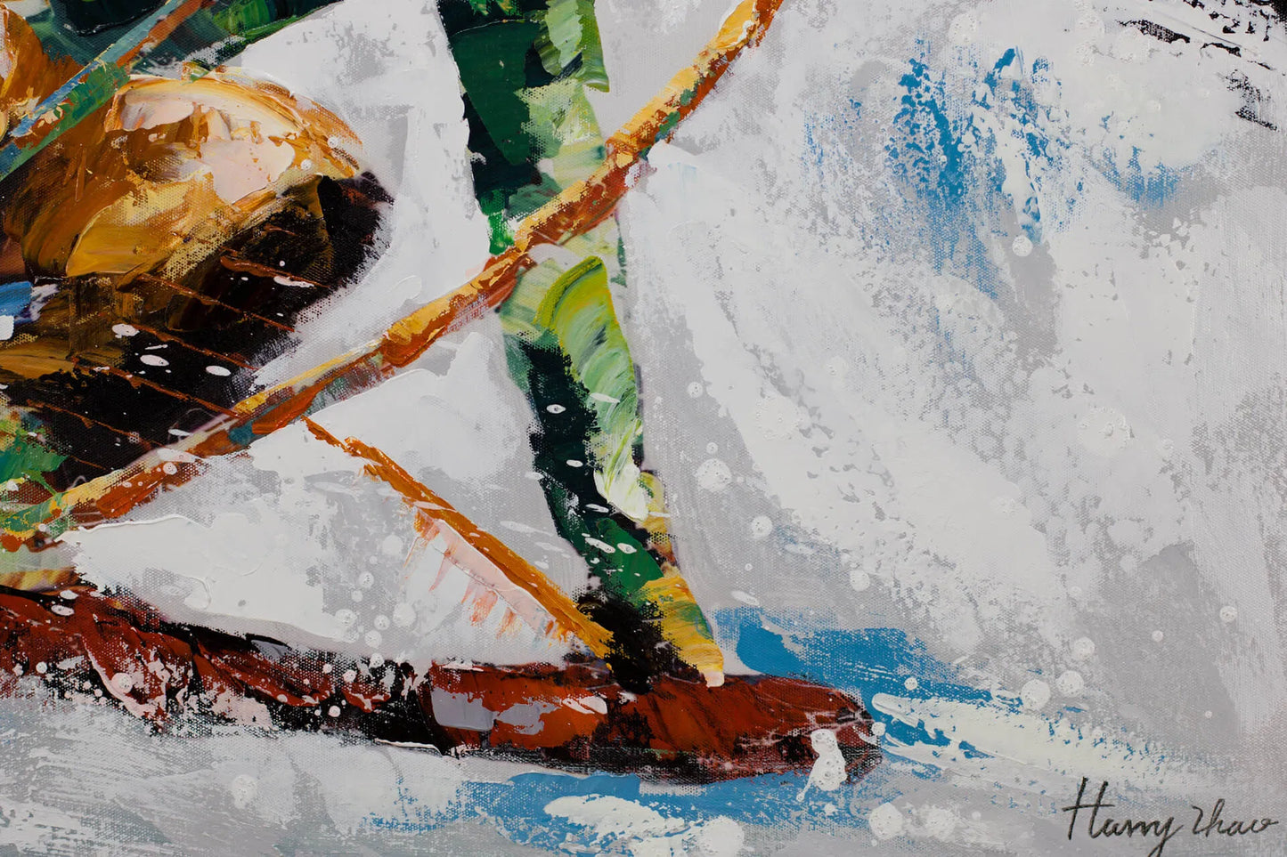 art-moderne-portrait-masculin-homme-skieur-neige-peinture-huile-toile