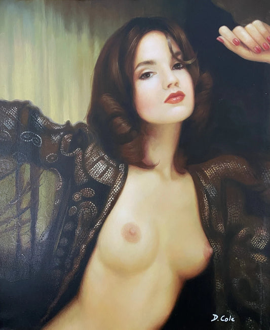 erotic art portrait of shirtless man original oil painting on canvas signed