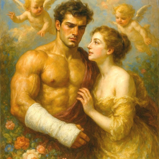 Les Amants Romantiques – Peinture 40x40 cm – Style Rococo – Amour, Grâce - Kikooyou Art Gallery