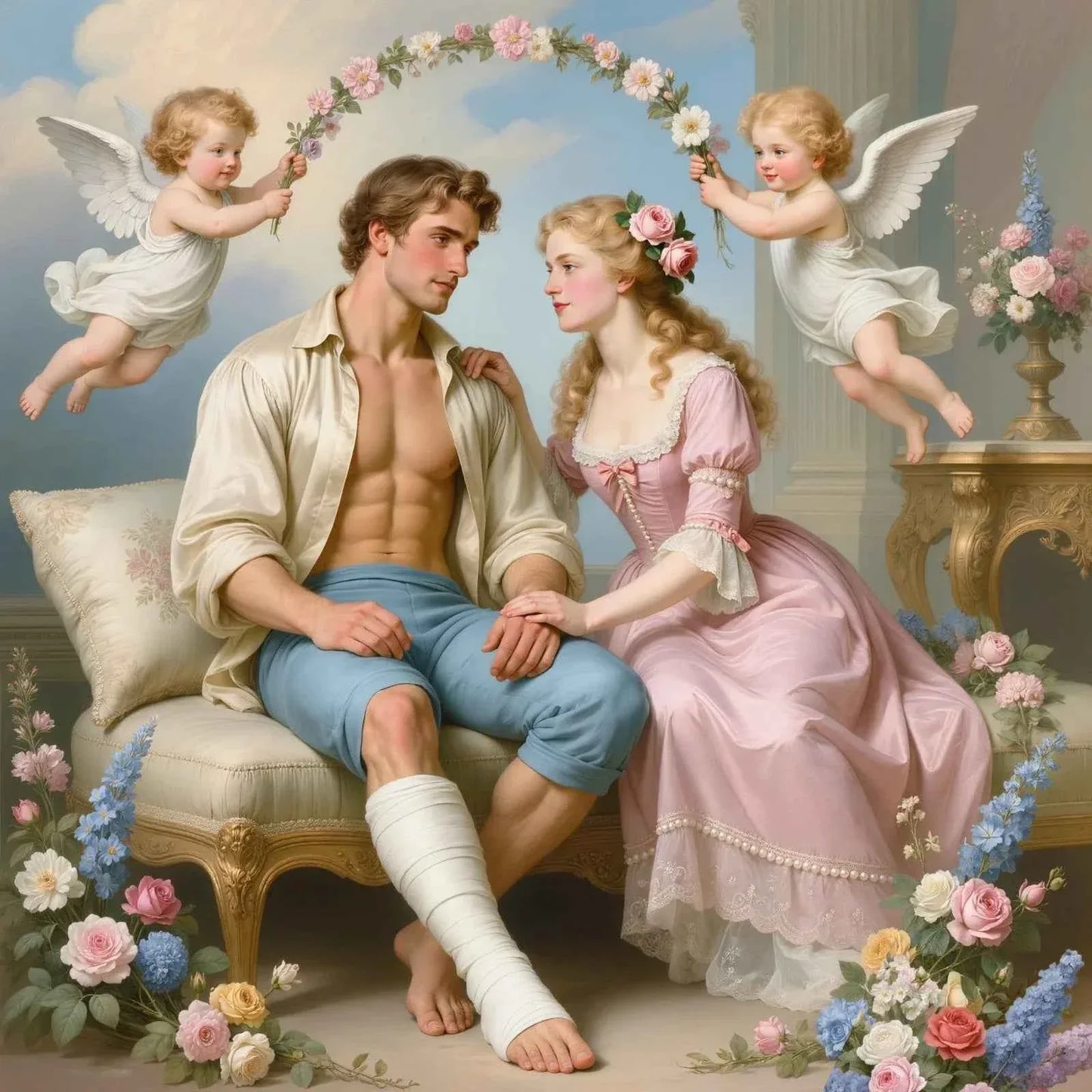 Les amants romantiques – Style rococo - Peinture Acrylique Originale - Kikooyou Art Gallery - Kikooyou Art Gallery