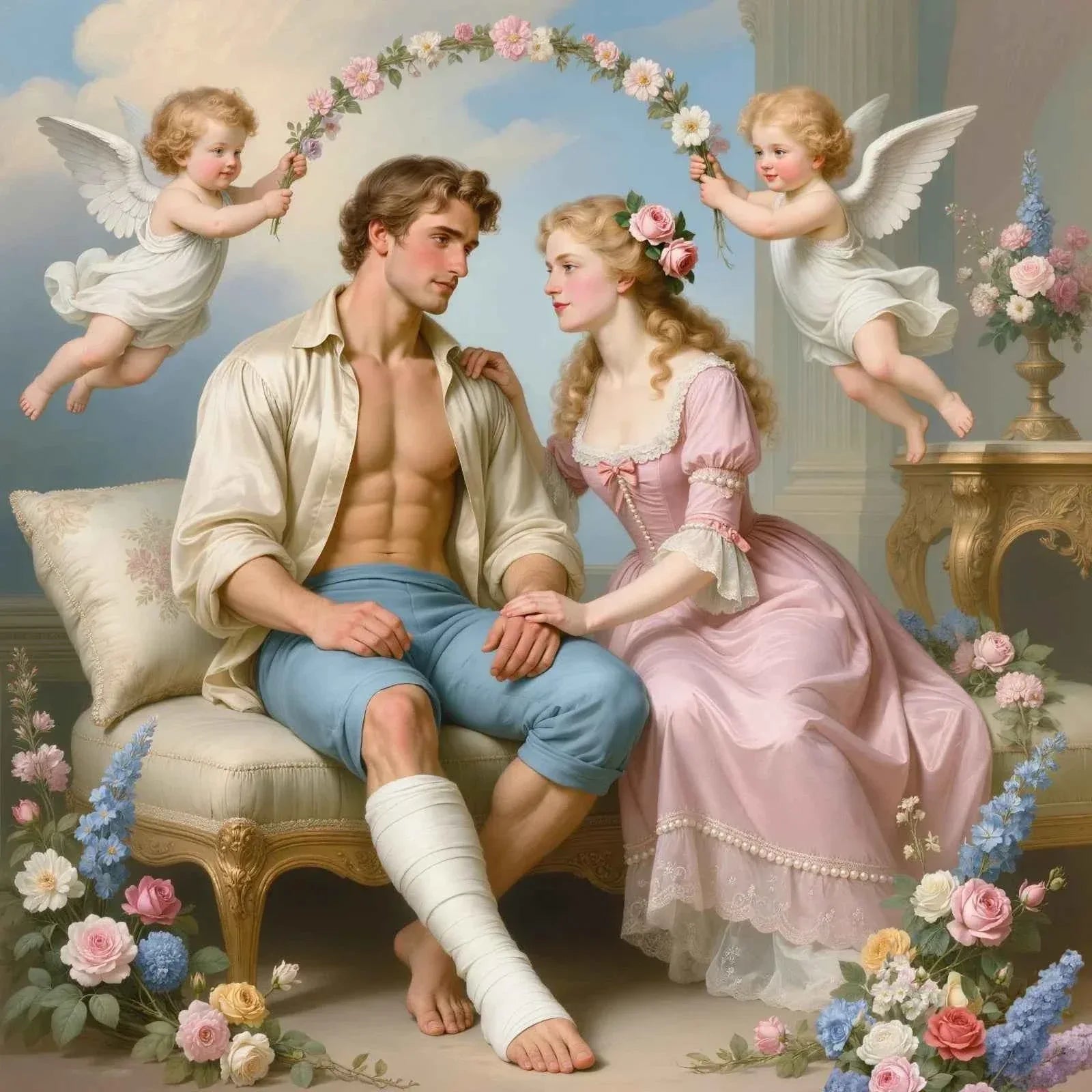 Les amants romantiques – Style rococo - Peinture Acrylique Originale - Kikooyou Art Gallery - Kikooyou Art Gallery