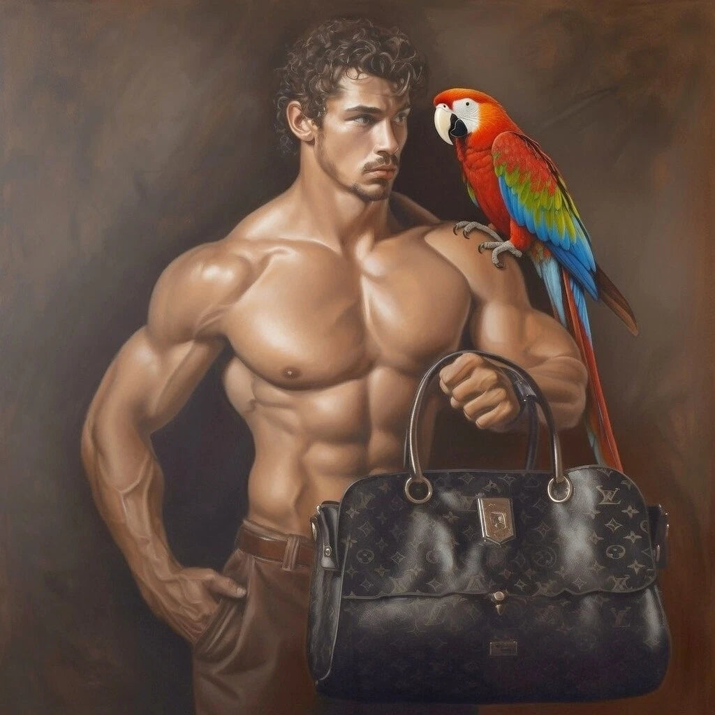 portrait homme torse nu avec oiseau tableau peinture originale sur toile - Kikooyou Art Gallery
