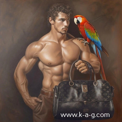 portrait homme torse nu avec oiseau tableau peinture originale sur toile - Kikooyou Art Gallery