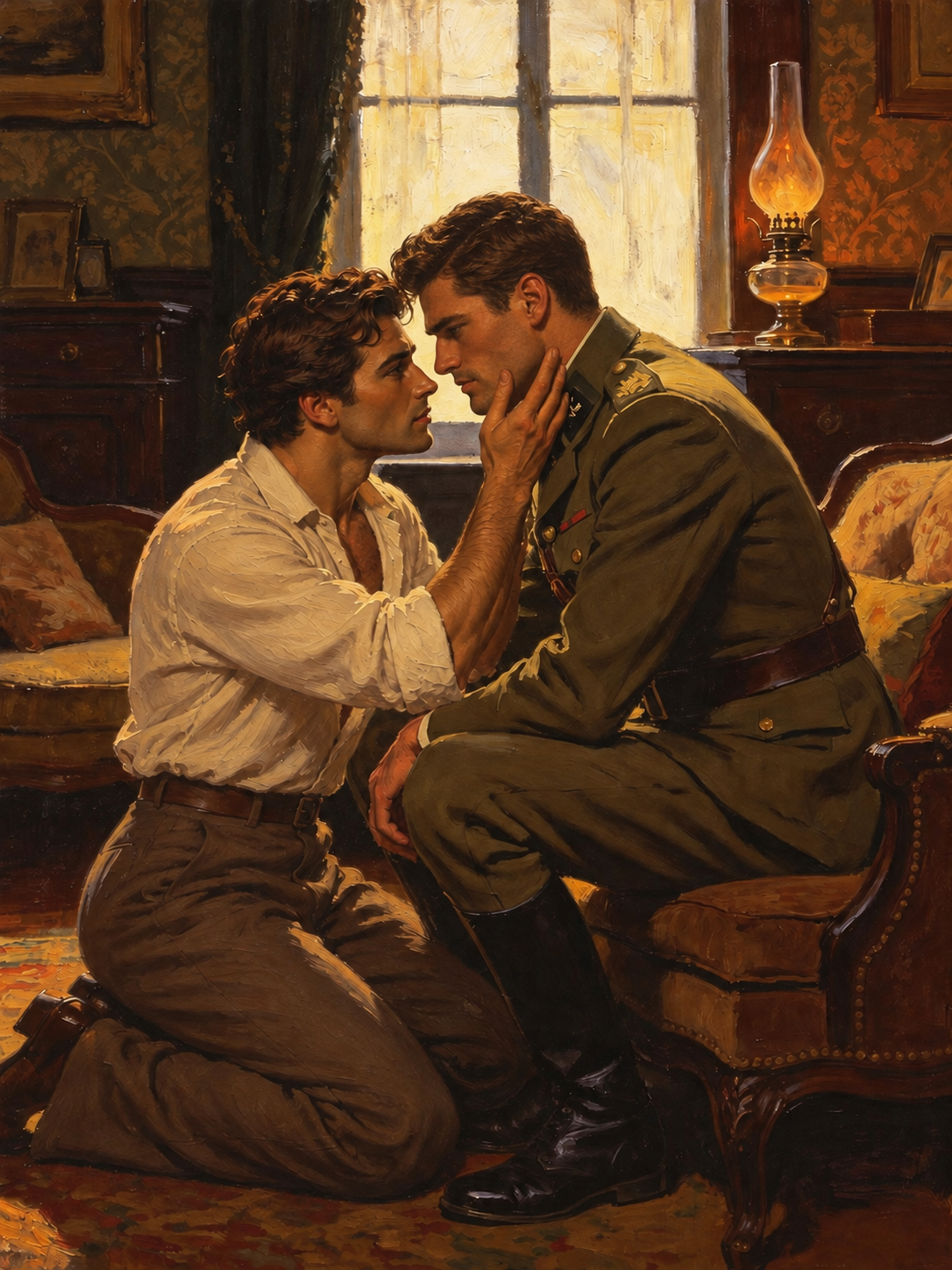 peinture huile sur toile faite sur commande - PORTRAIT BOGOSSE GAY LOVERS