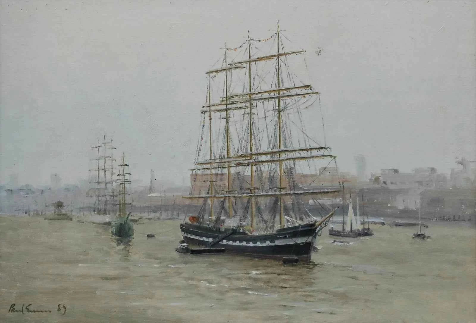 peinture finement détaillée de Paul Gunn (né en 1934) représentant « Kruzenshtern », un voilier russe