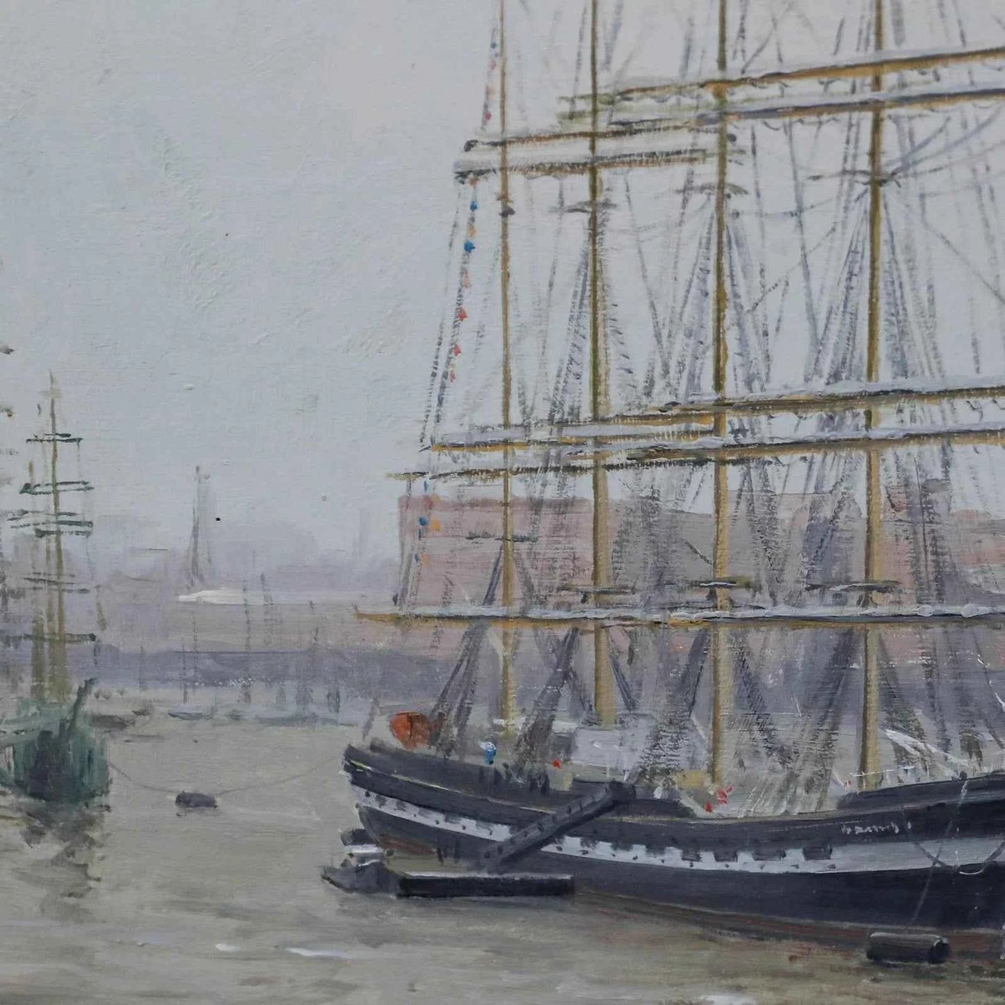 peinture finement détaillée de Paul Gunn (né en 1934) représentant « Kruzenshtern », un voilier russe