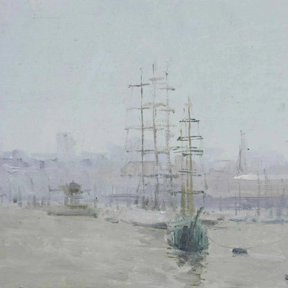 peinture finement détaillée de Paul Gunn (né en 1934) représentant « Kruzenshtern », un voilier russe