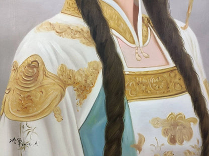 Peinture à l'huile sur toile peinte à la main belle femme chinoise robe aparat par Leng Jun - Kikooyou Art Gallery