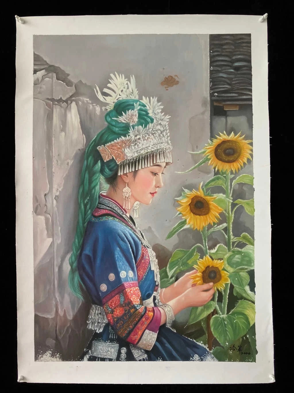Peinture à l'huile sur toile peinte à la main belle femme chinoise tibet par Leng Jun - Kikooyou Art Gallery