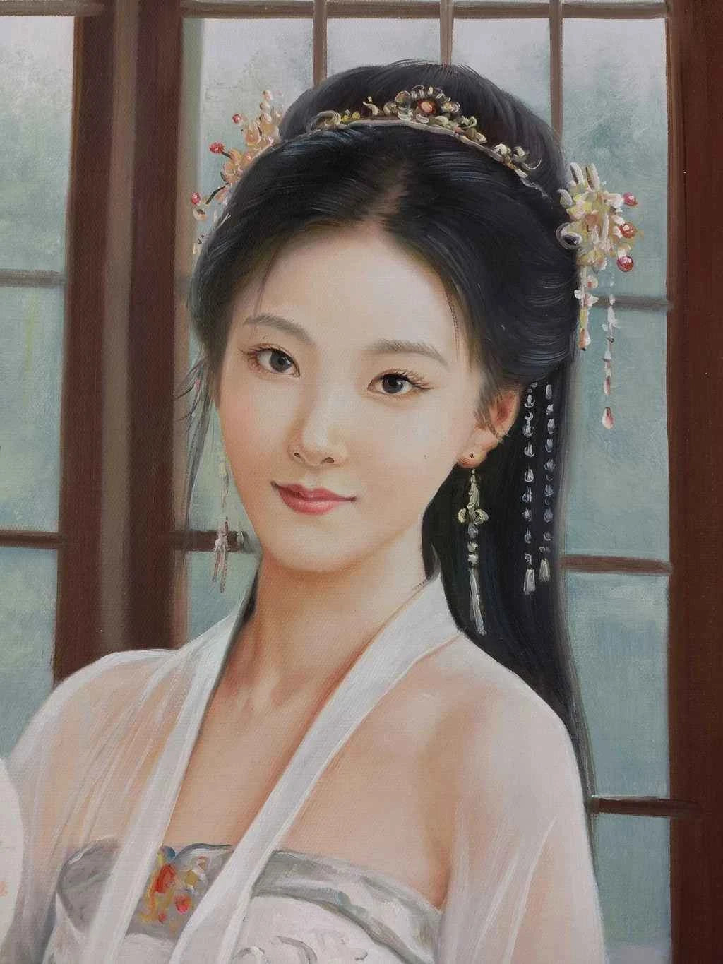 Peinture à l'huile sur toile peinte à la main belle femme chinoise avec lampe