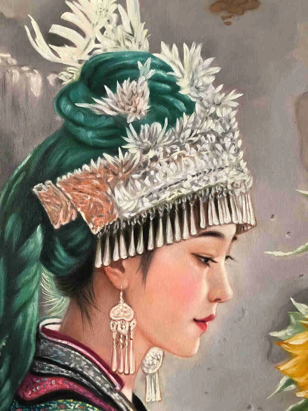 Peinture à l'huile sur toile peinte à la main belle femme chinoise tibet par Leng Jun - Kikooyou Art Gallery