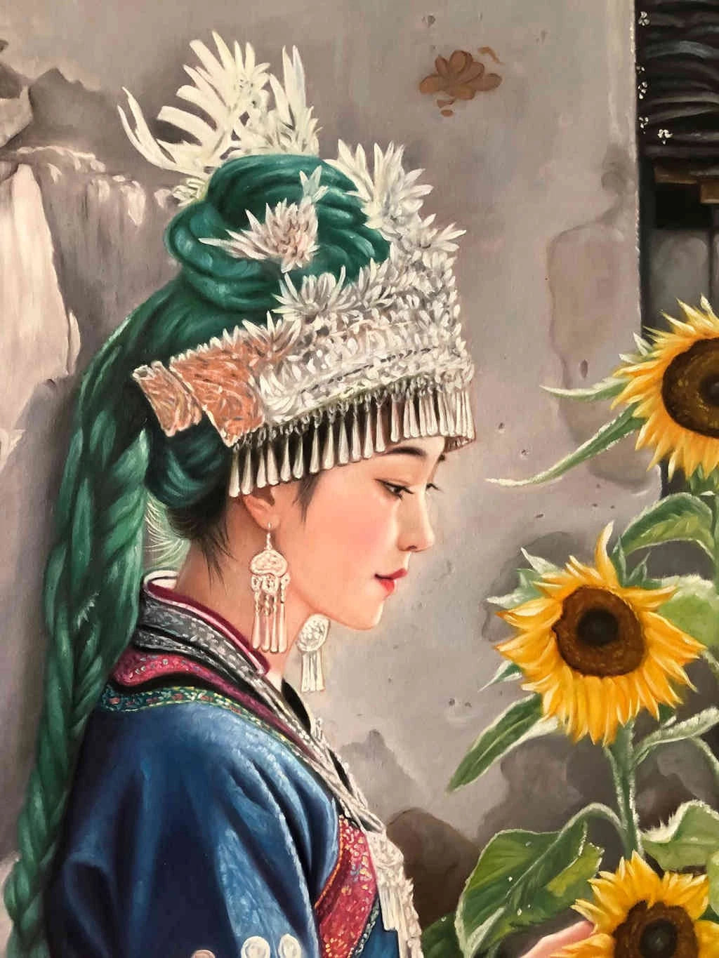 Peinture à l'huile sur toile peinte à la main belle femme chinoise tibet par Leng Jun - Kikooyou Art Gallery