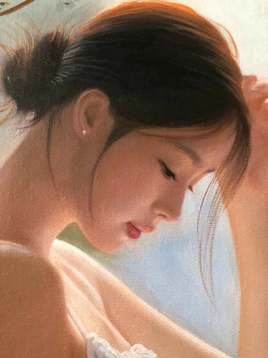 portrait femme chinoise dénudée devant fenêtre peinture huile sur toile - Kikooyou Art Gallery