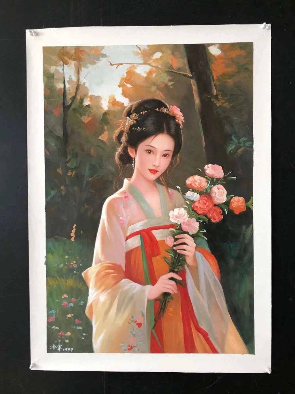 Peinture à l'huile sur toile peinte à la main belle femme chinoise par Leng Jun