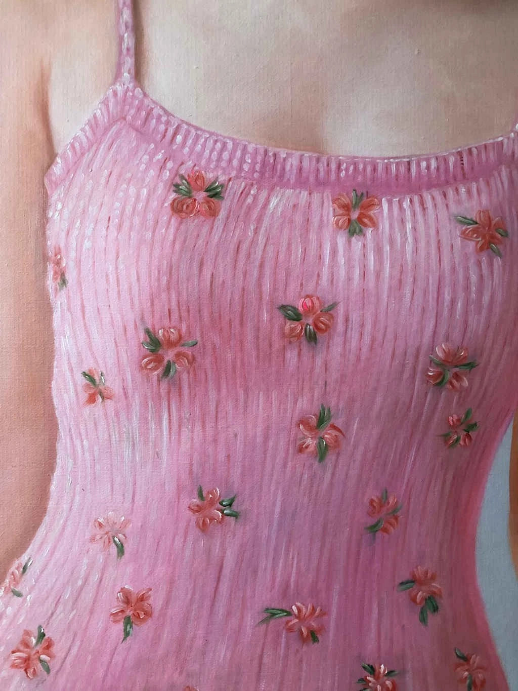 Peinture à l'huile sur toile peinte à la main belle femme chinoise en robe rose par Leng Jun - Kikooyou Art Gallery