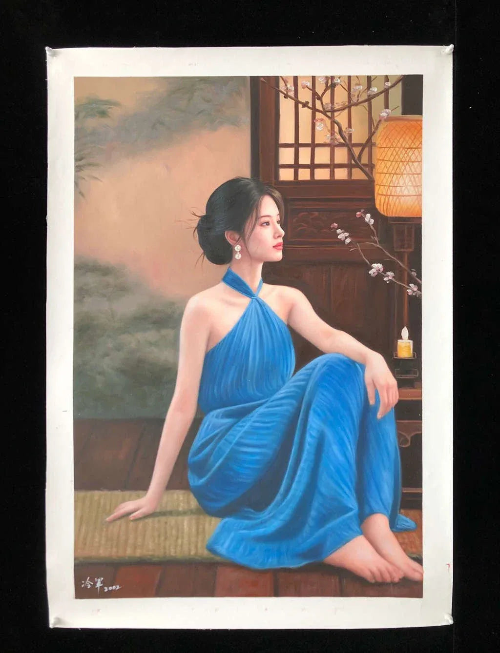Peinture à l'huile chinoise sur toile peinte à la main belle femme avec lanterne par Leng Jun - Kikooyou Art Gallery - Kikooyou Art Gallery