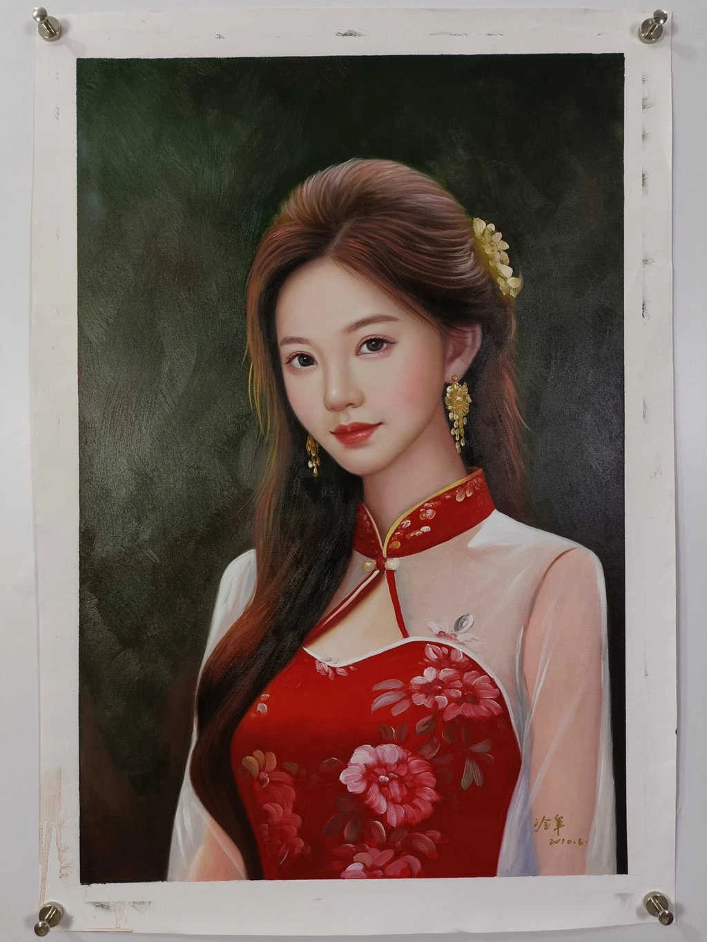 Peinture à l'huile sur toile peinte à la main femme chinoise par Leng Jun - Kikooyou Art Gallery