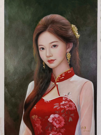 Peinture à l'huile sur toile peinte à la main femme chinoise par Leng Jun - Kikooyou Art Gallery
