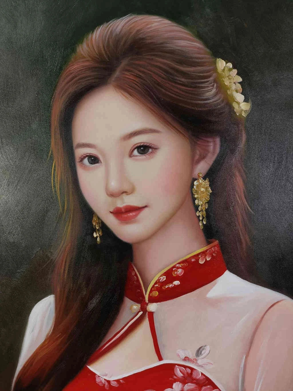 Peinture à l'huile sur toile peinte à la main femme chinoise par Leng Jun - Kikooyou Art Gallery