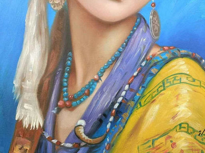 Portrait-traditionel-Peinture à l'huile sur toile "Beauté asiatique" peinte à la main