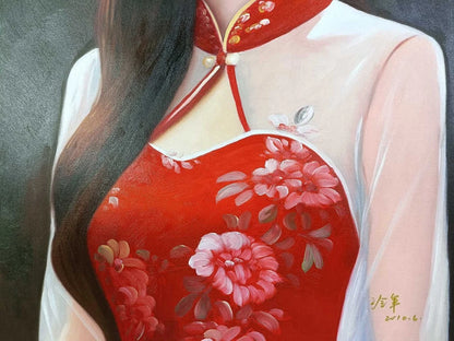 Peinture à l'huile sur toile peinte à la main femme chinoise par Leng Jun - Kikooyou Art Gallery