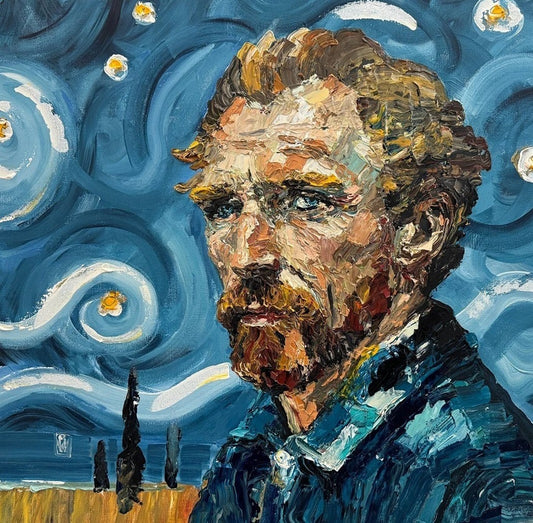 Peinture originale sur toile portrait texturé Vincent Van Gogh