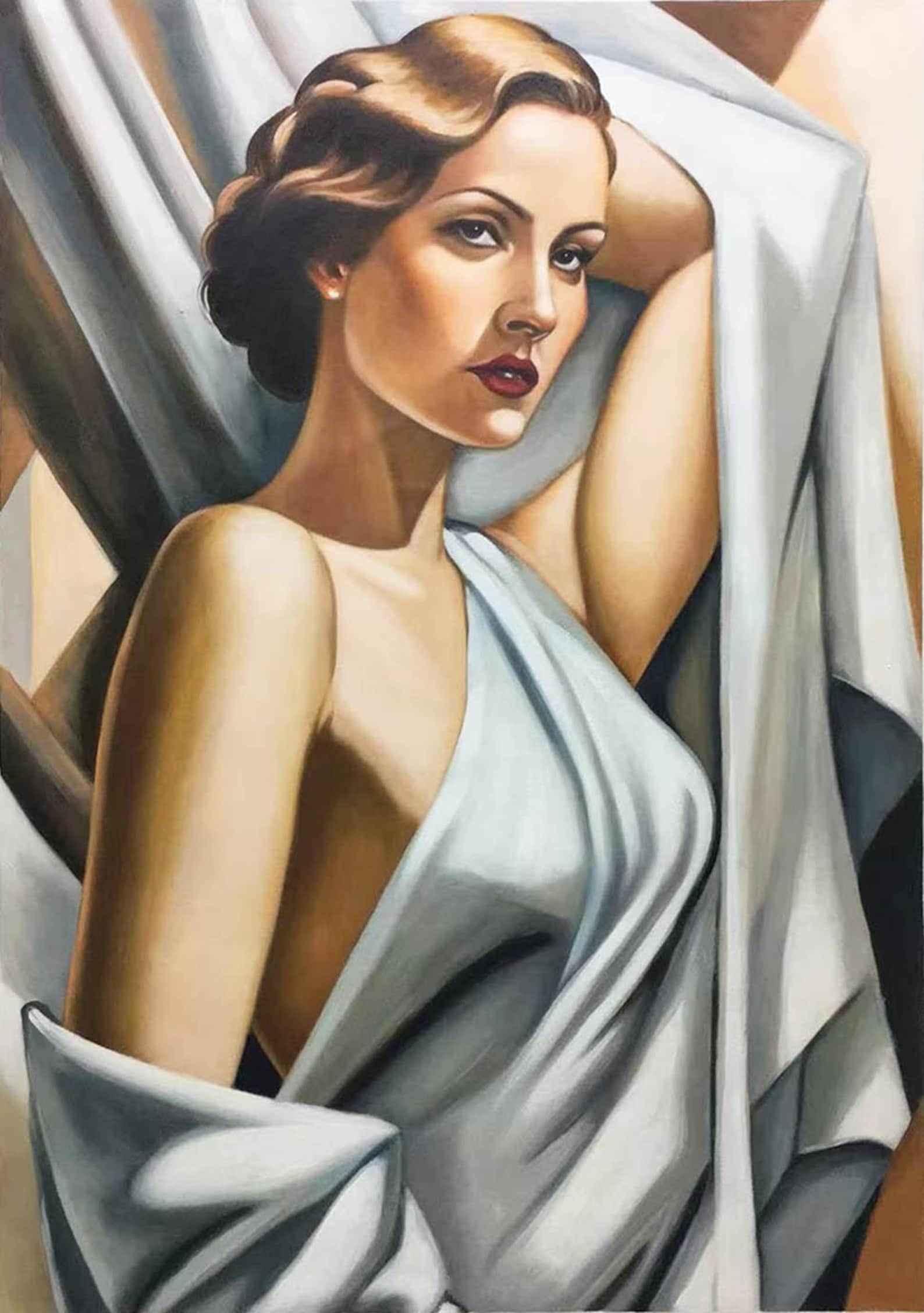 portrait Art Déco - Peinture à l'huile Femme en blanc - Kikooyou Art Gallery - Kikooyou Art Gallery