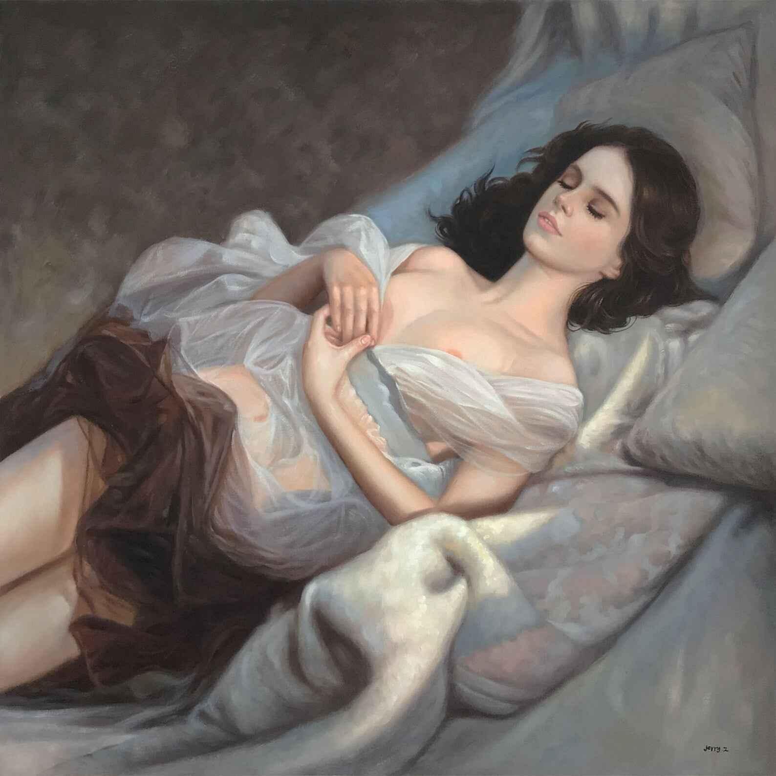 femme se Repose 75 x 75 cm art nu féminin huile sur toile faite à la main peinture à l'huile - Kikooyou Art Gallery - Kikooyou Art Gallery