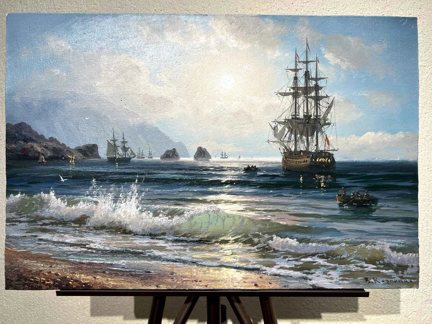 peinture paysage marin bateaux voiliers fait main voilier mer toile signée