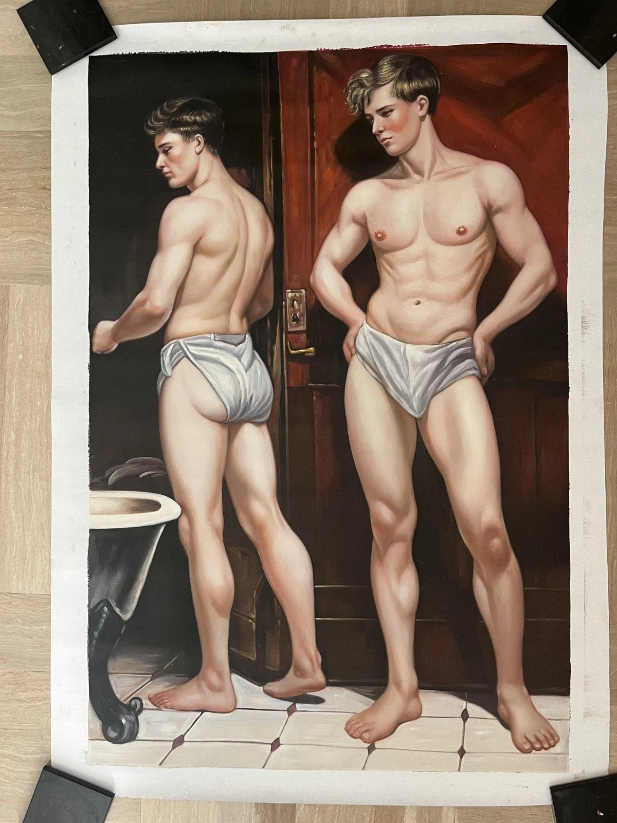 Baigneurs masculins, peintures à l'huile sur toile, d'inspiration néoclassique - gay interest - Kikooyou Art Gallery